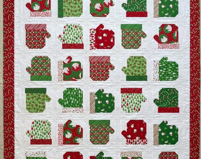 Featured listing image: Mitten Smitten Quilt Kit with Moda Snow Time Fabric