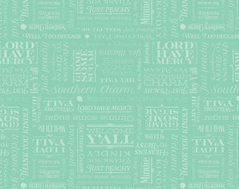 Riley Blake- Southern Charm- by RBD Designs- Text Mint- yardage, SOLD in HALF yard increments- c17443-mint