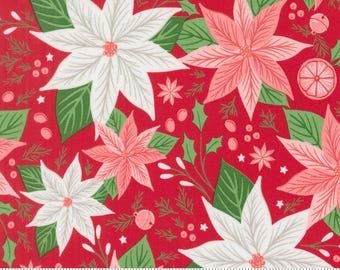 Moda-Merrily On High-Main Floral Christmas Red yardage, SOLD in HALF yard increments # 43210 13