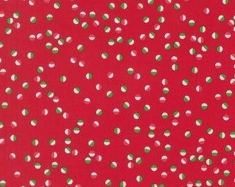 Moda, Snow Time- Dots on Red-yardage, SOLD in HALF yard increments 22506 14-Red