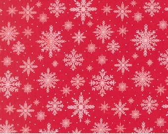 Moda-Merrily On High-Snowflake Christmas Red yardage, SOLD in HALF yard increments # 43214 13