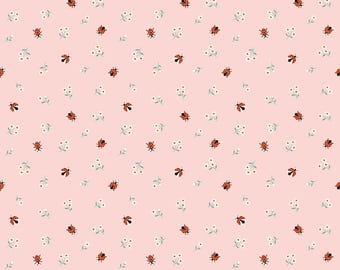 Riley Blake-Meadow Moments Pink Ladybugs yardage, SOLD in HALF yard increments #C17236-PINK