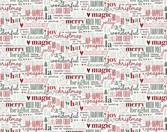 Riley Blake-Evergreen Wishes Text-Cream- yardage, SOLD in HALF yard increments #c17813-CREAM