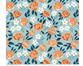 Riley Blake, Homage Main Aqua , By  Fran Gulick  yardage, SOLD in HALF yard increments #C 17220-Aqua
