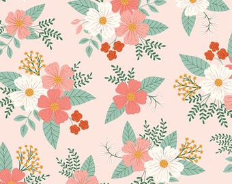 Riley Blake- Meadow Moments Main Pink yardage, SOLD in HALF yard increments