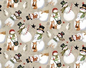 Riley Blake Northern Christmas Snowmen By Teresa Kogut- Neutral yardage, SOLD in HALF yard increments # C17831-NEUTRAL