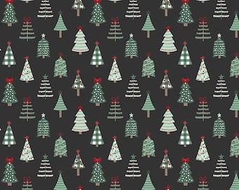 Riley Blake-Evergreen Wishes Trees-Black- yardage, SOLD in HALF yard increments #c17811-BLACK