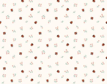 Riley Blake-Meadow Moments Cream Ladybugs yardage, SOLD in HALF yard increments #C17236-CREAM