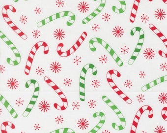 Moda, Snow Time-Candy Canes on White yardage, SOLD in HALF yard increments 22503 11 White