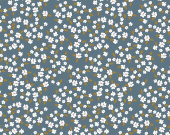 Riley Blake Petals & Hazel -Blossoms Blue SOLD in HALF yard increments C18222-BLUE