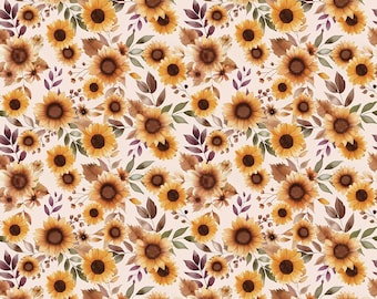 Riley Blake Harvest On The Prairie Sunflowers Latte yardage, SOLD in HALF yard increments-C18280-Latte