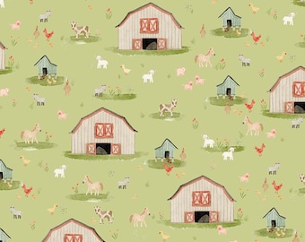 Riley Blake Lil' Farm Friends By Kelsey Carlson -Main Honeydew, SOLD in HALF yard increments C17940-Honeydew