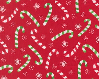 Moda, Snow Time - Cany Canes on Red-by Me and My Sister Designs- yardage, SOLD in HALF yard increments #22503 14-Red