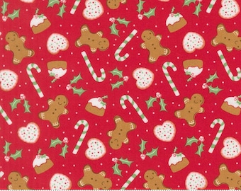 Moda-Merrily On High-Gingerbread Christmas Red yardage, SOLD in HALF yard increments # 432112 11