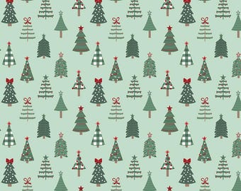 Riley Blake-Evergreen Wishes Trees -Mint- yardage, SOLD in HALF yard increments #c17811-MINT