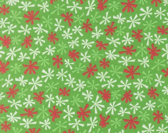 Moda, Snow Time- Snowflakes on Green yardage, SOLD in HALF yard increments # 22507 12-green