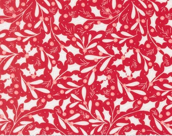 Moda-Merrily On High- Holly Christmas Red yardage, SOLD in HALF yard increments # 43211 13
