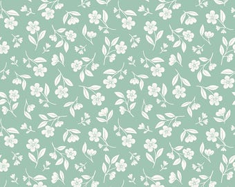 Riley Blake-Meadow Moments Mint Drifting Blooms yardage, SOLD in HALF yard increments #C17232-MINT