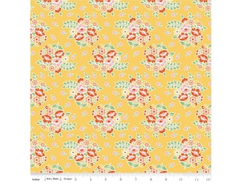 Riley Blake, Peach Cobbler Posie Yellow by Lilly Ashbury yardage, SOLD in HALF yard increments #C 17421-Yellow