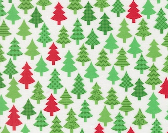 Moda, Snow Time-Green Trees on White- yardage, SOLD in HALF yard increments # 22502 11-white