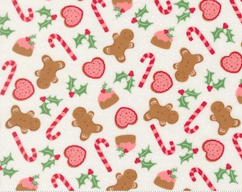 Moda-Merrily On High-Gingerbread snow yardage, SOLD in HALF yard increments # 432112 11