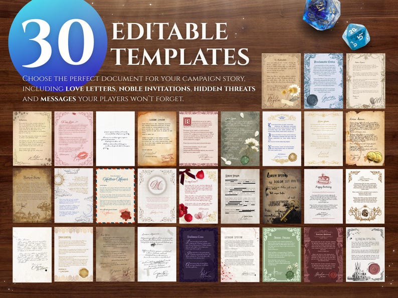 DND Letter Templates +30 Editable on Canva Digital or Printable RPG