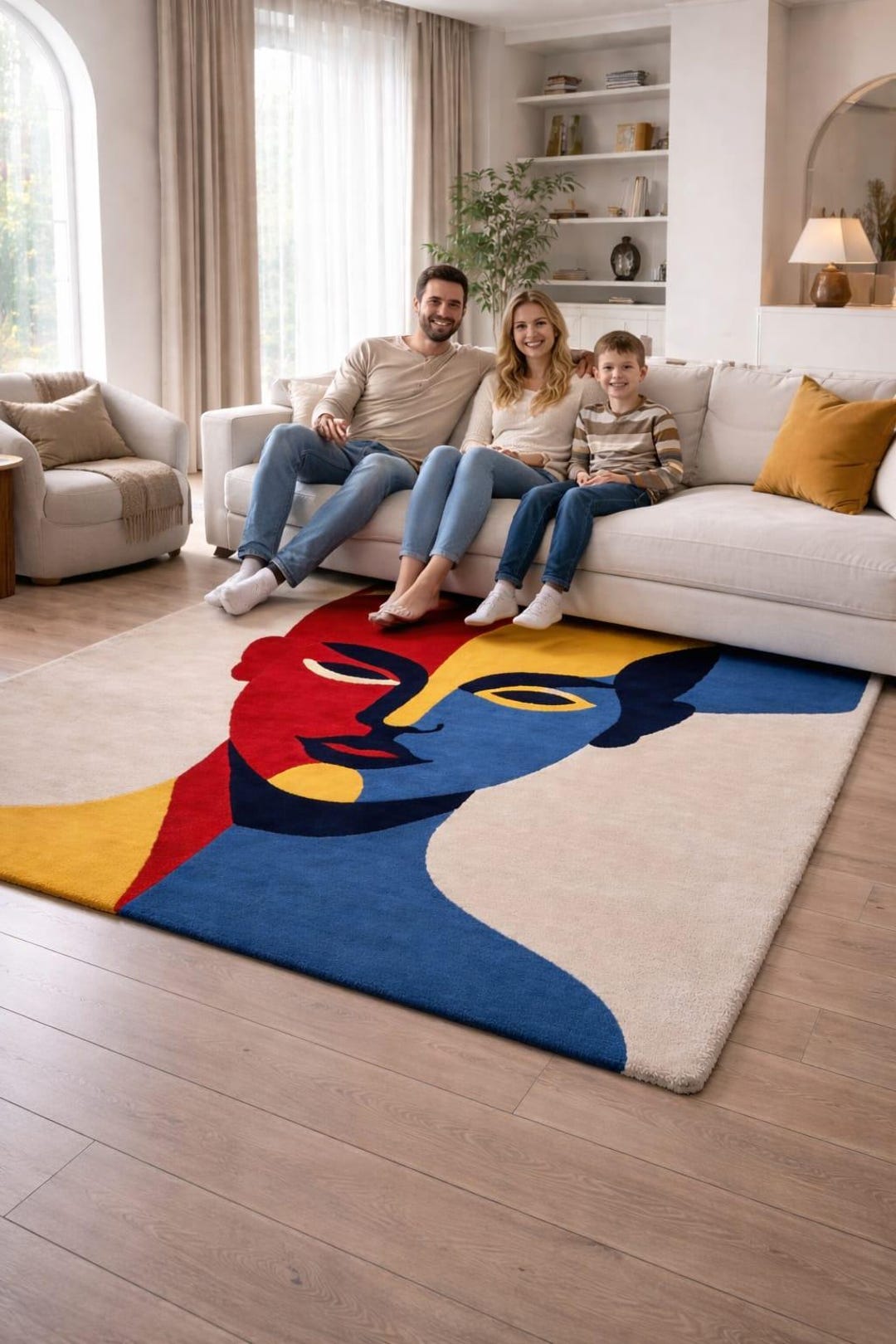 Simplistic Face Rug Modern Abstract Face Rug, Colorful Hand Tufted Living Room Carpet ...