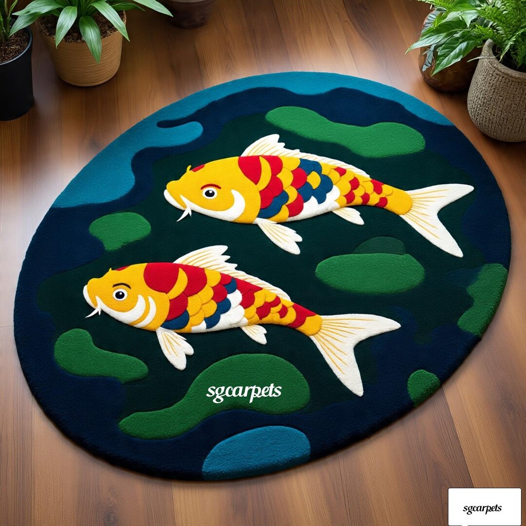 Red Koi Rug Colorful Koi Fish Round Rug, Japanese Carpet, Modern Living Room ...