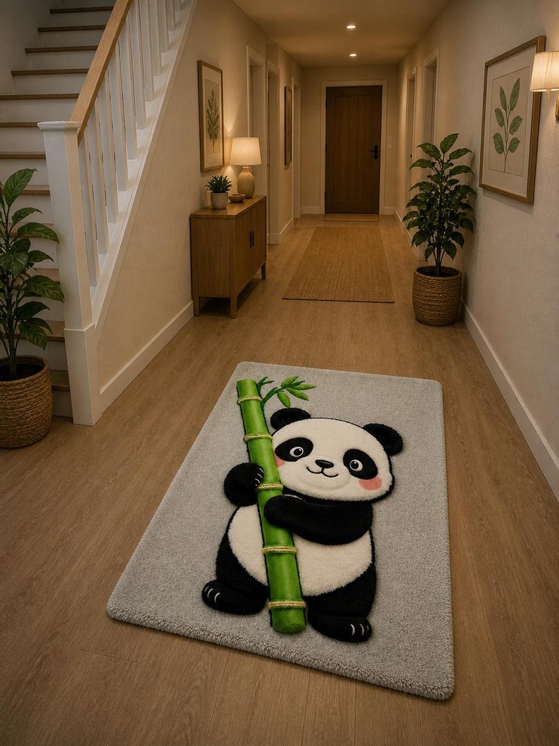 Real Panda Rug Hand Tufted Panda Rug With Bamboo Design | Cartoon Carpet | Kids Room ...
