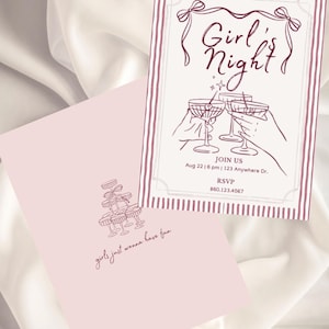 Girls Night Dinner Party Invitation, Pink Canva Template (Digital Download) image 1