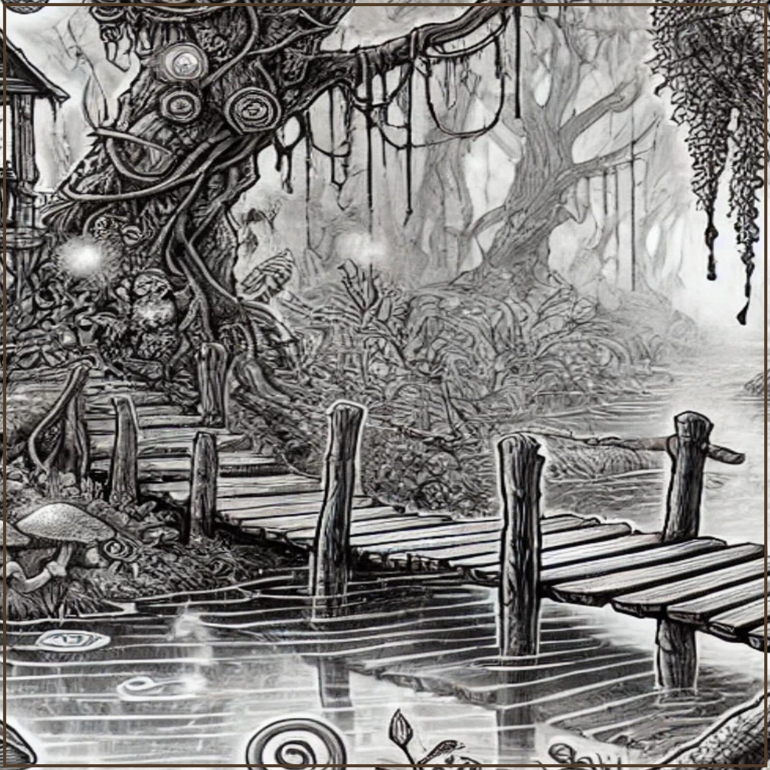 Enchanted Swamp Coloring Page | Printable Fantasy Adult Coloring Sheet ...