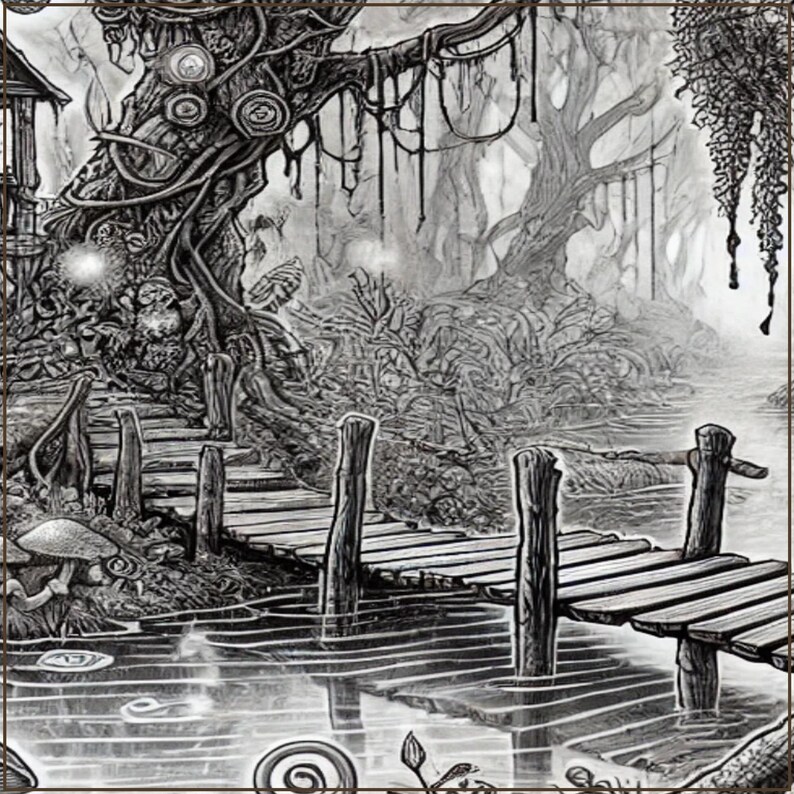 Enchanted Swamp Coloring Page | Printable Fantasy Adult Coloring Sheet ...