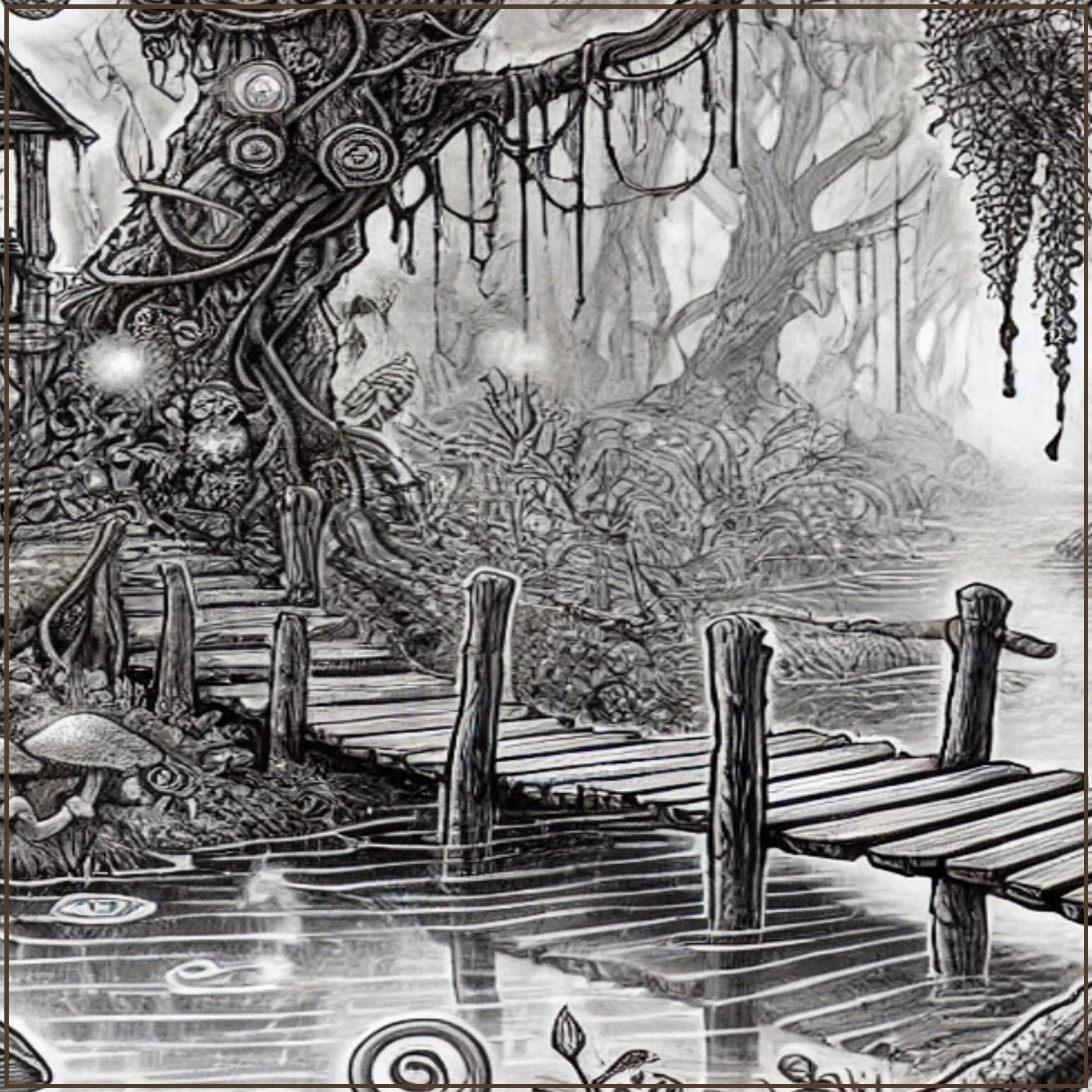 Enchanted Swamp Coloring Page | Printable Fantasy Adult Coloring Sheet ...