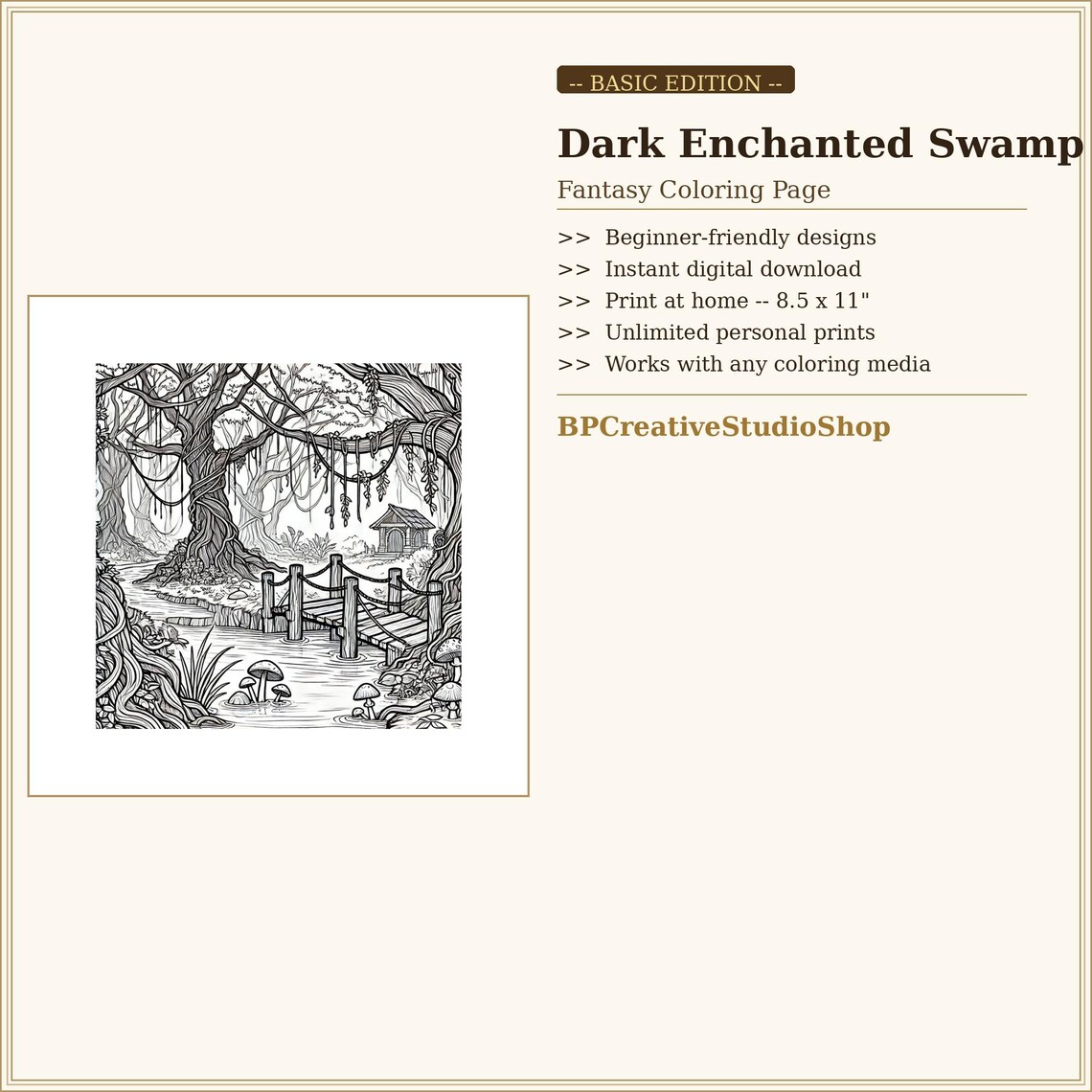 Dark Enchanted Swamp Coloring Page | Printable Fantasy Coloring Sheet ...