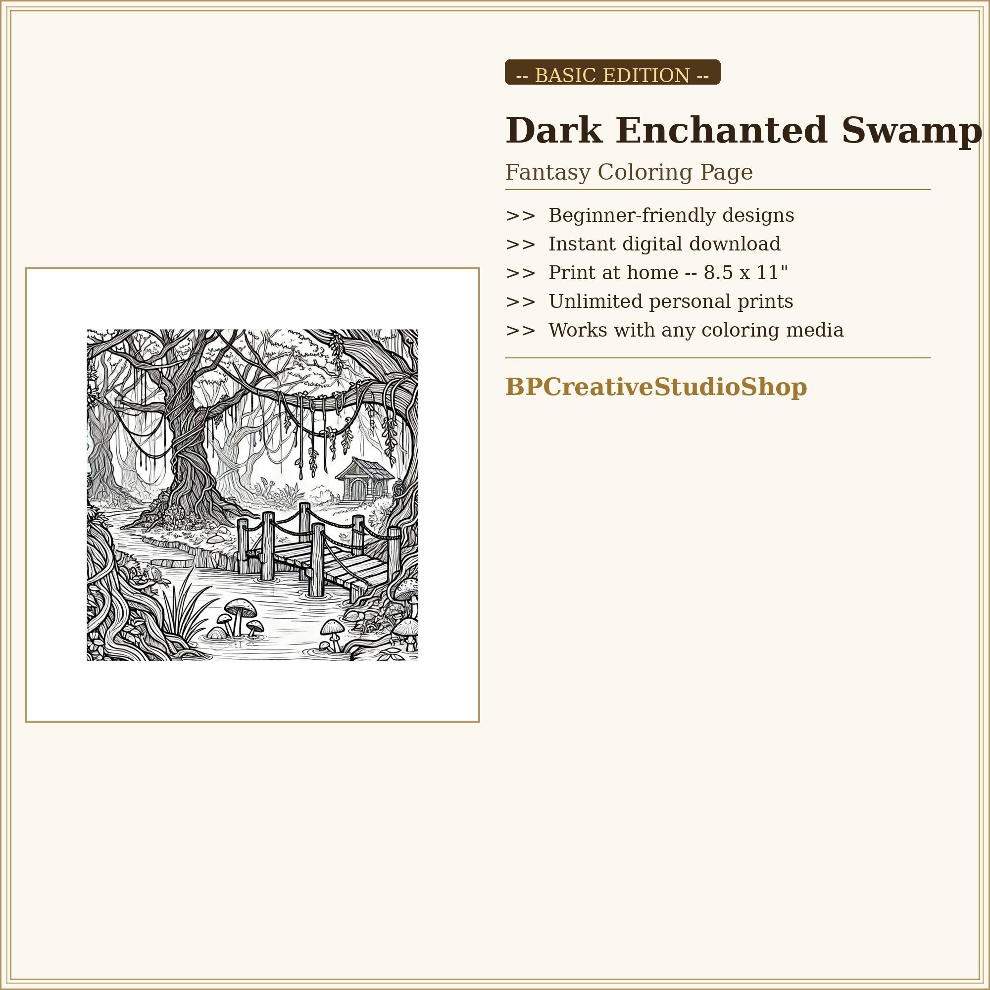 Dark Enchanted Swamp Coloring Page | Printable Fantasy Coloring Sheet ...