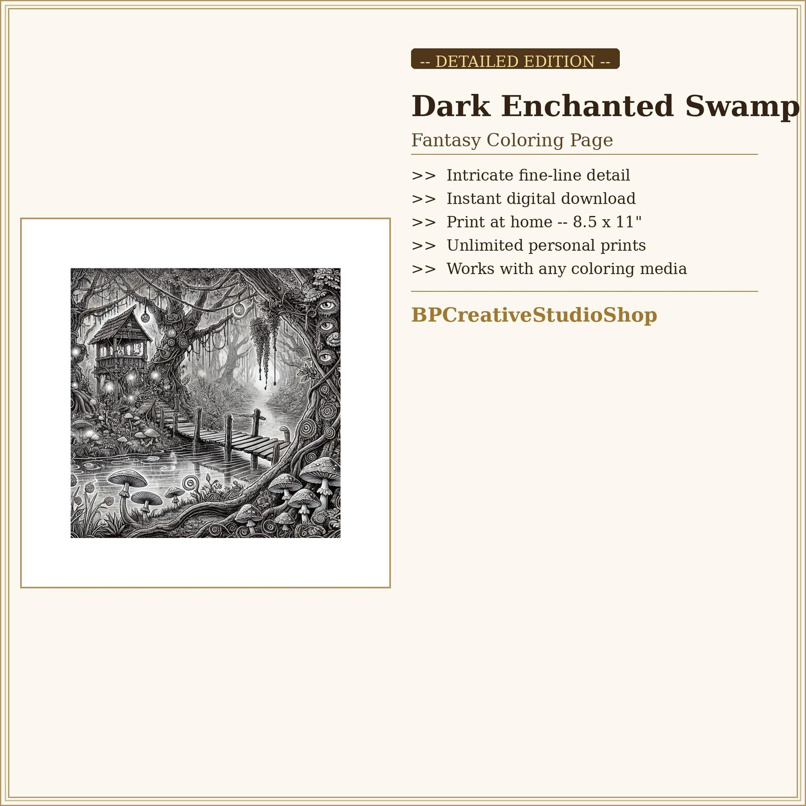 Enchanted Swamp Coloring Page | Printable Fantasy Adult Coloring Sheet ...