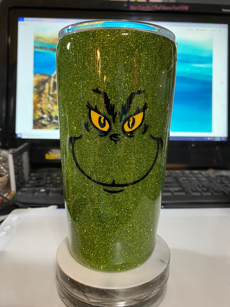 20 oz Grinch stainless steel glitter Tumbler personalized Etsy
