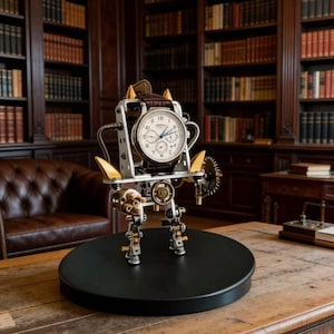 Support pour montre robot en métal steampunk | Décoration de bureau industrielle | Présentoir de montre mécanique artisanal | Cadeau unique pour homme lui papa | 5,1 pouces