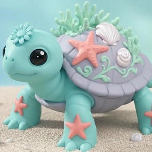 Articulated Ocean Turtle STL | Cute Sea Turtle | Starfish & Shell Design | Print-in-Place Fidget Desk Pet | Sea Creature