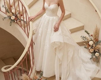 Vestido de novia blanco de corte A sin mangas con encaje, elegante vestido de novia largo hasta el suelo, vestido de novia minimalista