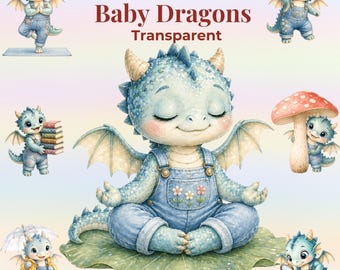 33 Aquarell Baby Drachen Clipart PNG - Sternenlicht-Drachen - Magische Fantasie Kunst (Instant Download)