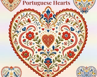 "Portugiesische Volkskunst ""Herzen"" PNG Clipart Bundle."