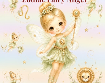 12 Zodiac Fairy Angel clipartbundel, astrologie hemelse illustraties (digitale download)