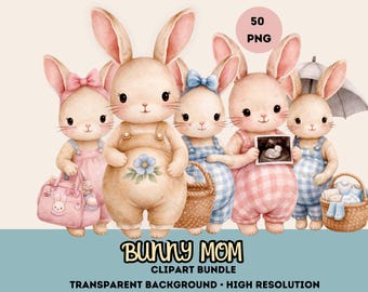 Schwangeres Häschen Clipart, Aquarell Mama Illustration, Baby Shower Kinderzimmer Kunst (PNG)