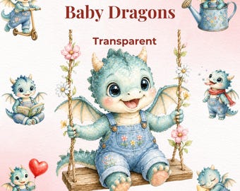 33 Aquarell Baby Drachen Clipart - skurrile Fantasy Kinderzimmer Deko (digitaler Download)