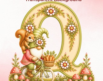 Zwerg Garten Alphabet PNG Bundle, Aquarell ABC Clipart, Cottagecore Baby Shower Dekor (digitaler Download)