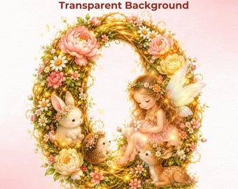 Fairy Enchanted Forest Alphabet PNG - 26 wunderliche Blumenbuchstaben A-Z mit Waldtieren