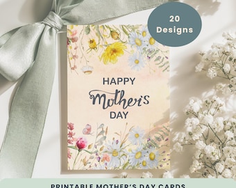 Blumen Muttertagskarten, 20 Designs, Grußkarten zum Ausdrucken (Instant Download)