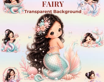 40 Pastell Meerjungfrau Clipart PNG, Kawaii Ocean Princess, Sublimationsgrafiken