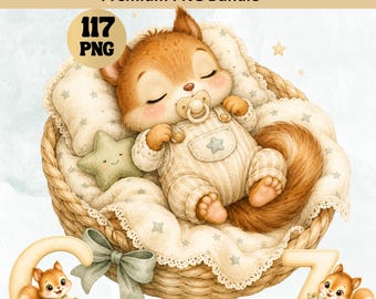 Eichhörnchen Clipart Bundle, Waldkindergarten Meilensteine, Alphabet, Zahlen (Digitaler Download)